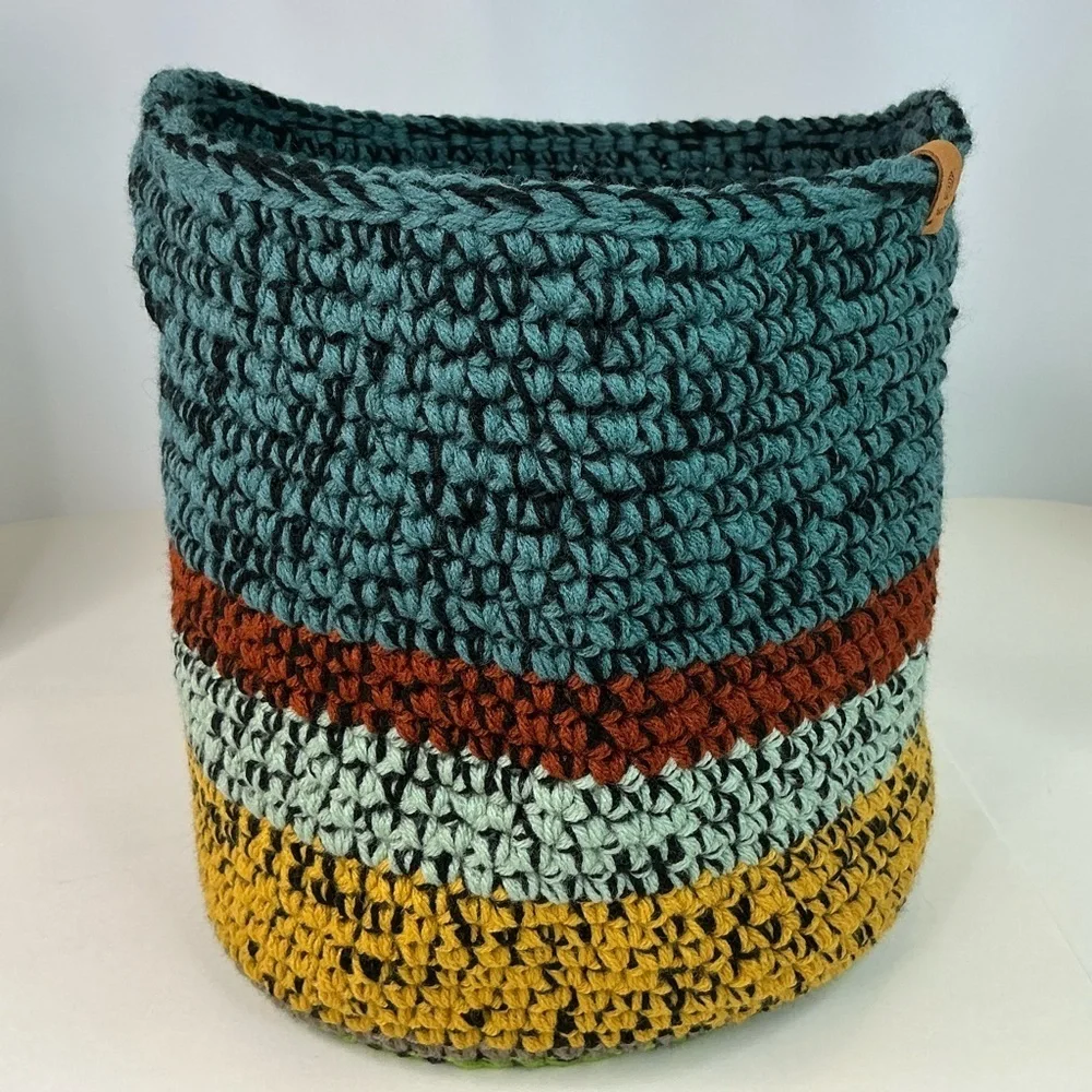 Handcrafted Multicolor Crochet Scrap Woven Tote Bag Basket Storage Handmade Knit